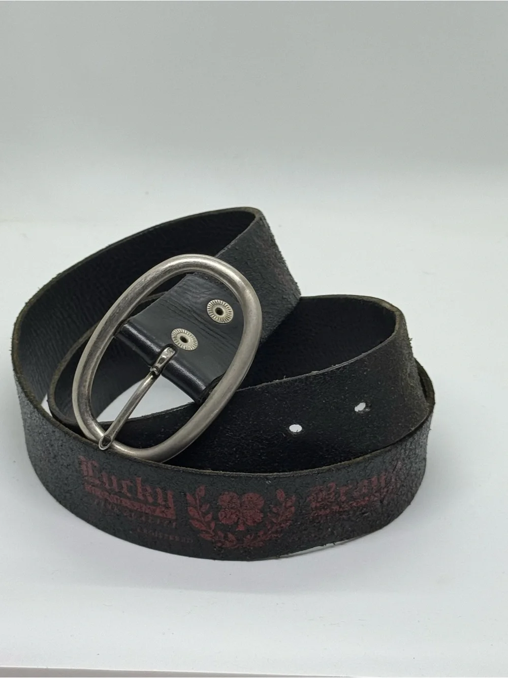 Lucky Brand Black Leather Belt Oval Buckle Size 34 - Picture 3 of 3